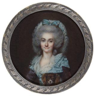 François Dumont - Portrait Of A Lady Holding A Young Spaniel, Circa 1780