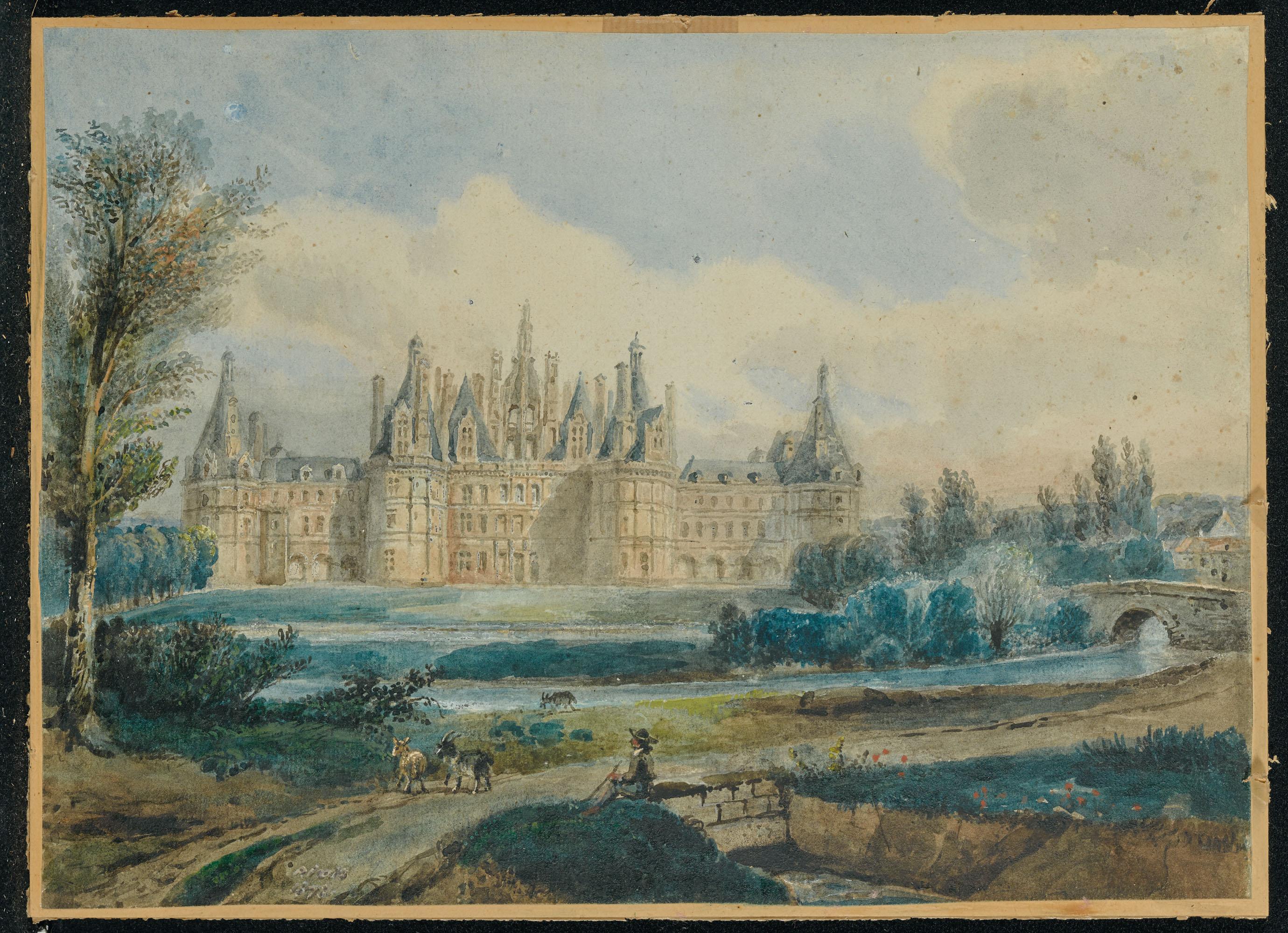François-Edmé Ricois - Vue du château de Chambord; et Vue du château de Blois