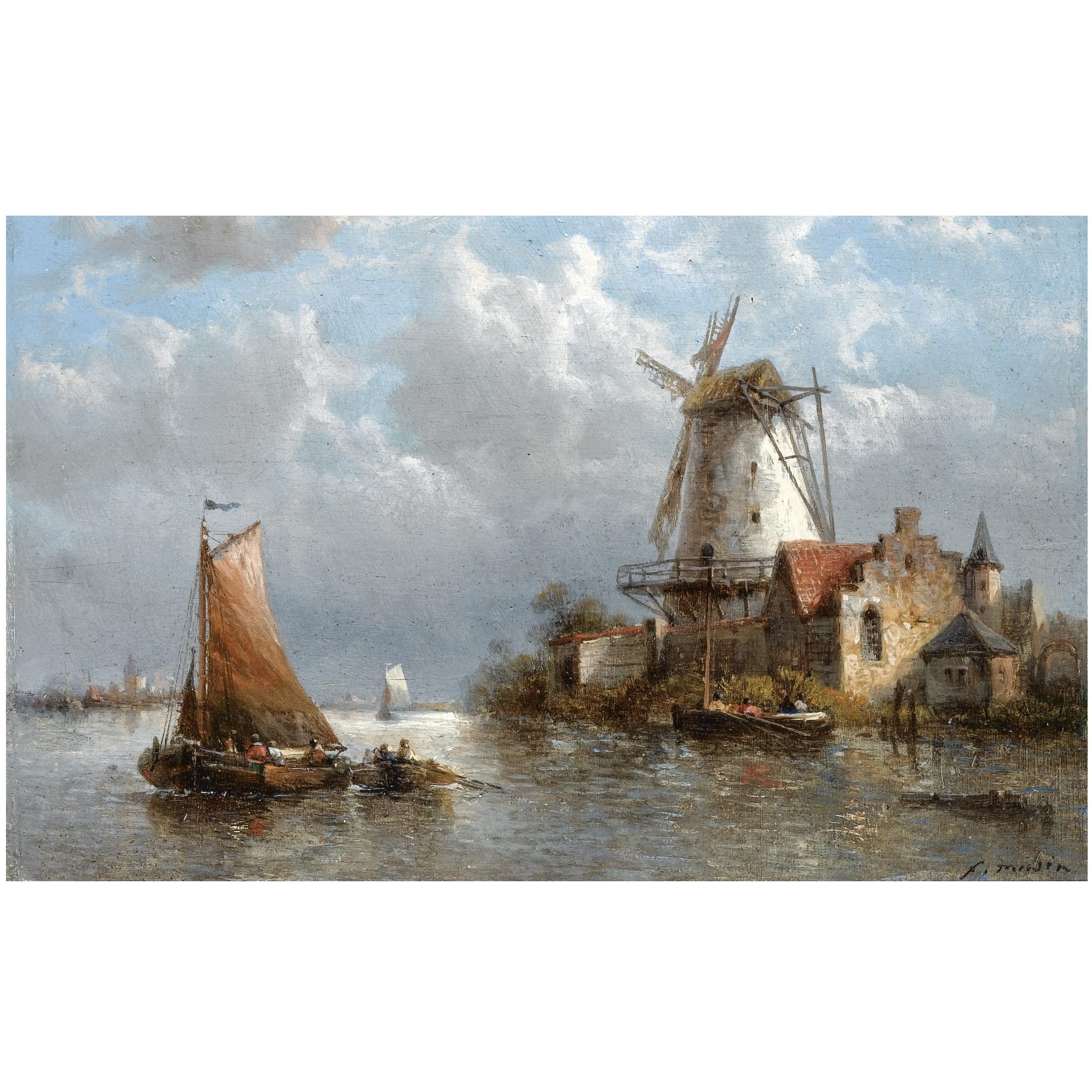 François Etienne Musin - Belgian A River Scene Near Overschie