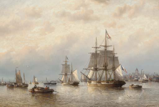 Francois Etienne Musin - Shipping becalmed in Calais Harbour