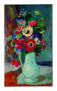 François Gall - Anémones Et Marguerites Dans Un Vase Blanc