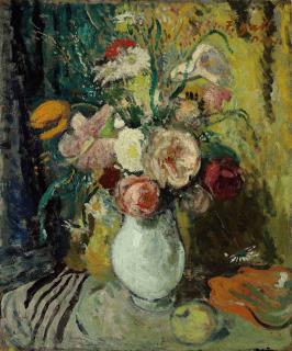 Francois Gall - Bouquet champêtre au vase blanc et aux pommes