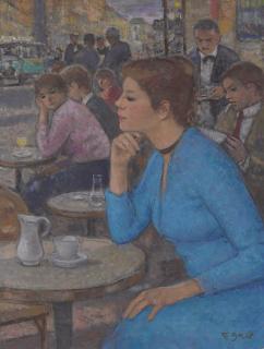 Francois Gall - Eugénie à la robe bleue, terrasse des Deux Magots, Paris