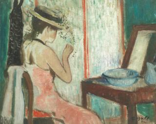 François Gall - \'Eugénie Au Chapeau De Paille À La Voilette Devant Le Miroir\'