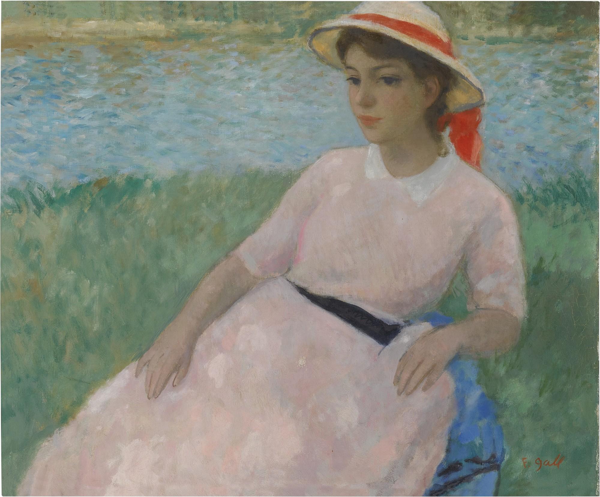 François Gall - Eugénie en rose, détente au bord de la Dordogne, à Carennac
