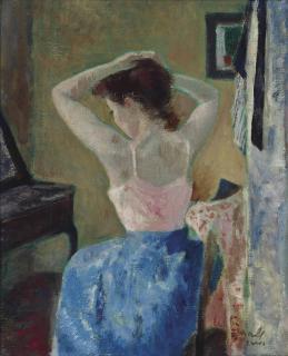 François Gall - Eugènie relevant son chignon devant la coiffeuse