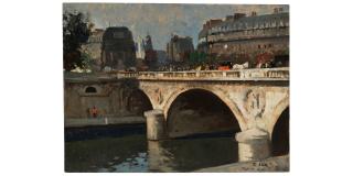 François Gall - Le fiacre au cheval blanc, Pont St. Michel - Paris