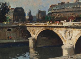 François Gall - Le fiacre au cheval blanc, Pont St. Michel - Paris