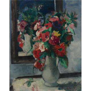 François Gall - Vase De Fleurs Champêtres Devant Le Miroir: Bouquet De Liberté Au Miroir