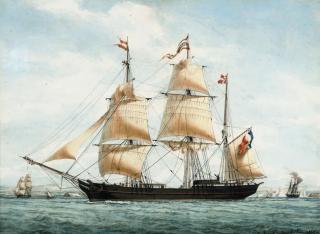 Francois-Geoffroi Roux - The French barque Sénégambie in Mediterranean waters off Marseilles