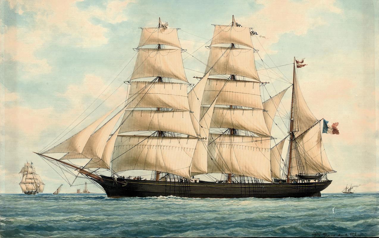 François-Geoffroi Roux - The French barque Splendide in Mediterranean waters off Marseilles