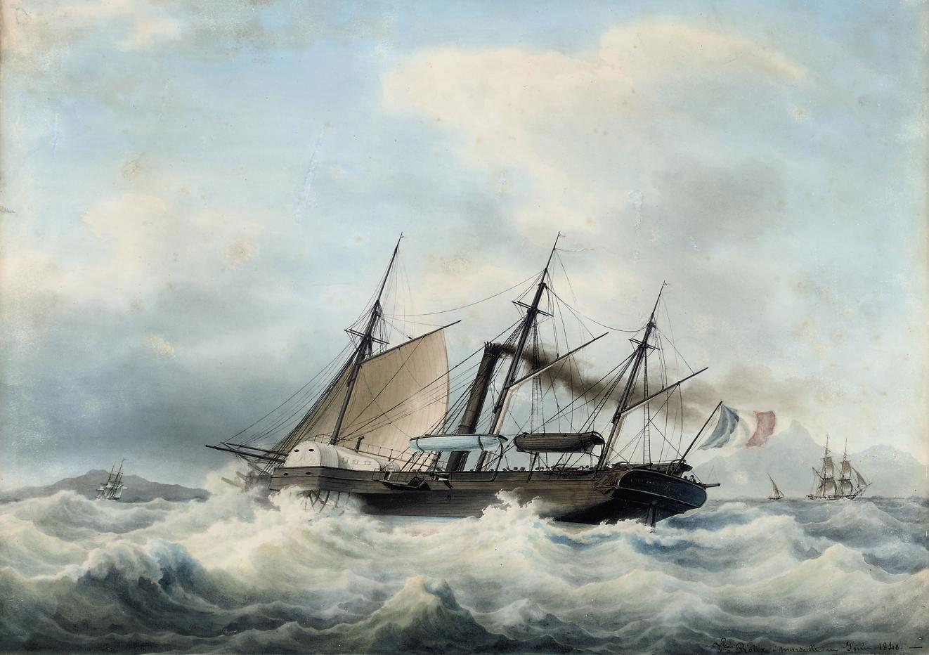 François-Geoffroi Roux - The French Postal Service\'s paddle packet Léonidas in a heavy swell off the Mediterranean coast