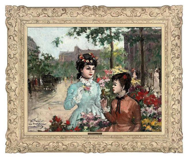 François Gerome - Elegant ladies buying flowers, La Madeleine, Paris
