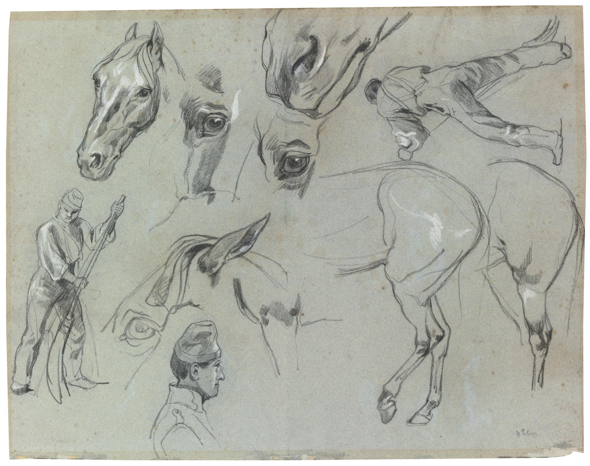 François-Hippolyte Lalaisse - Recto And Verso: Studies Of Horses And A Groom