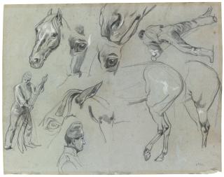 François-Hippolyte Lalaisse - Recto And Verso: Studies Of Horses And A Groom