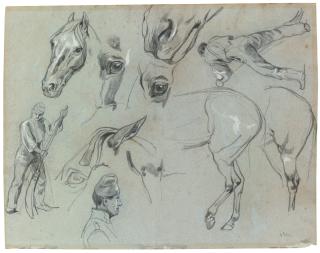 François-Hippolyte Lalaisse - Recto and Verso: Studies of horses and a groom