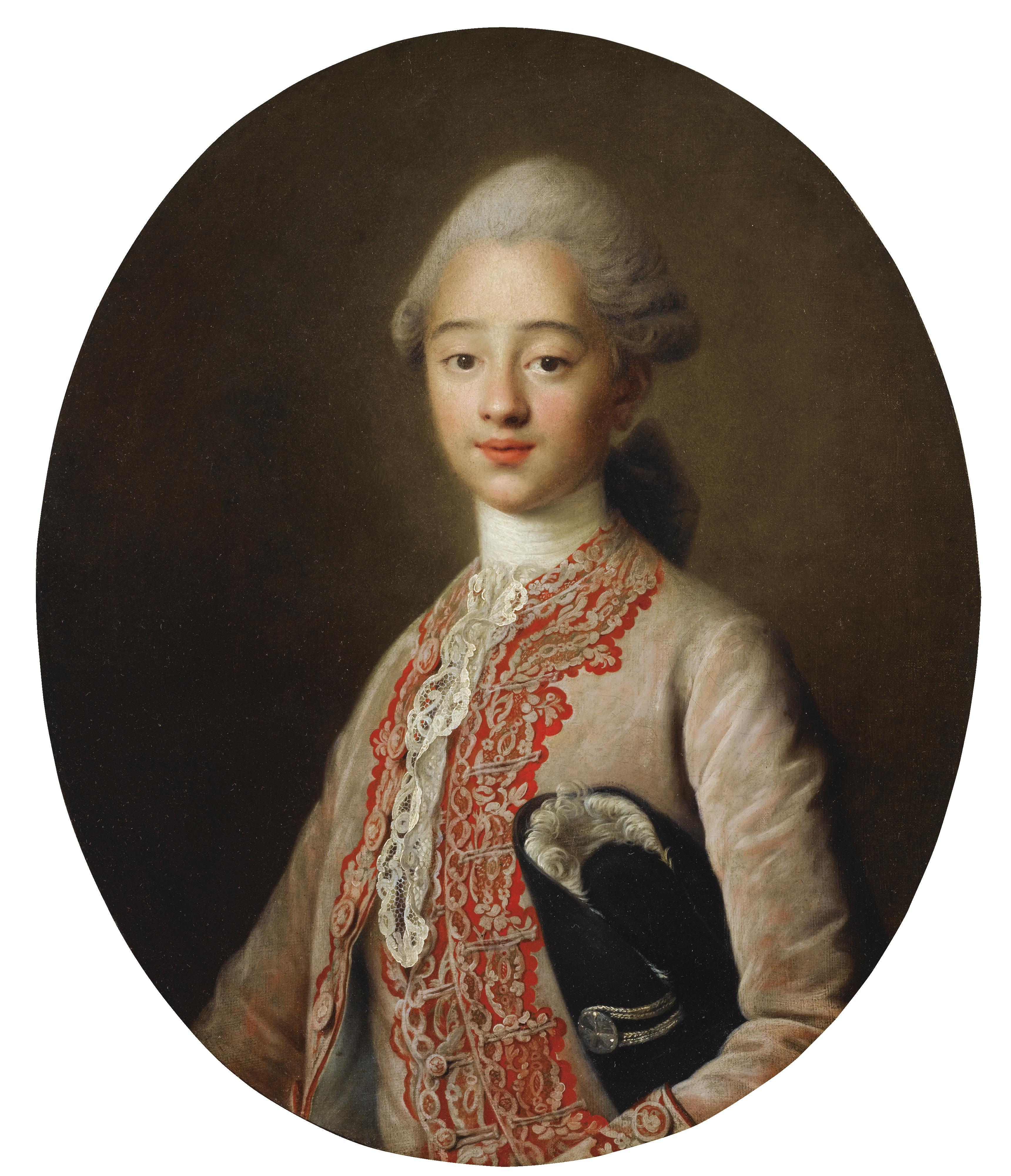 François Hubert Drouais - Portrait De Jeune Garçon De Trois Quartsfrançois Hubert Drouais ; Portrait Of A Young Man Of Three-Quarter Length ; Oil On Canvas, Oval