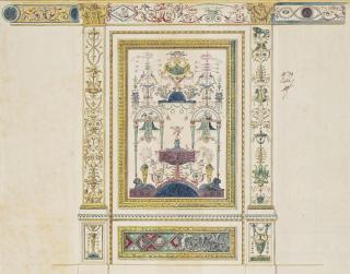 Francois-Joseph Bélanger - Étude de décor mural avec sphinge, putti ailés, oiseaux et arabesques