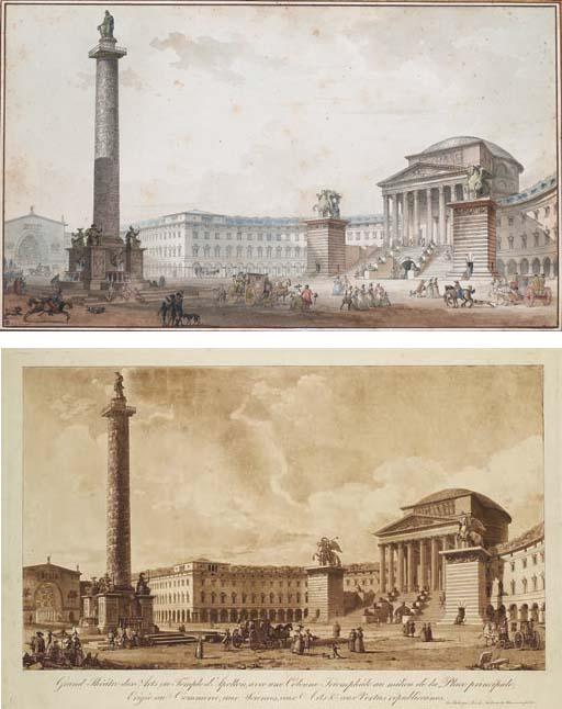François-Joseph Bélanger - Grand Théâtre Des Arts, Ou Temple D\'Apollon, Avec Une Colonne Triomphale Au Milieu de la Place Principale. Erigée Au Commerce, Aux Sciences, Aux Arts Et Aux Vertus Républicaines