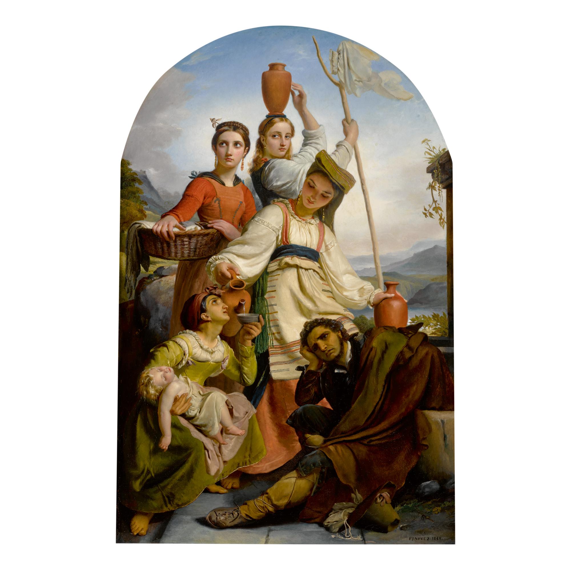 François-Joseph Navez - Jeunes Filles À La Fontaine Donnant À Boire À Des Voyageurs, Costumes Des Environs De Fundi