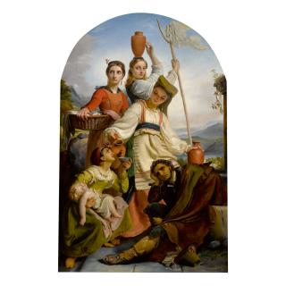 François-Joseph Navez - Jeunes Filles À La Fontaine Donnant À Boire À Des Voyageurs, Costumes Des Environs De Fundi