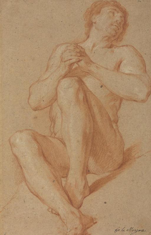 François Lemoyne - A seated academic nude with his hands clasped