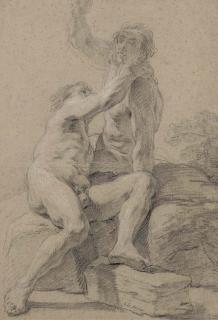 François Lemoyne - Deux Hommes Nus Assis Sur Un Rocher