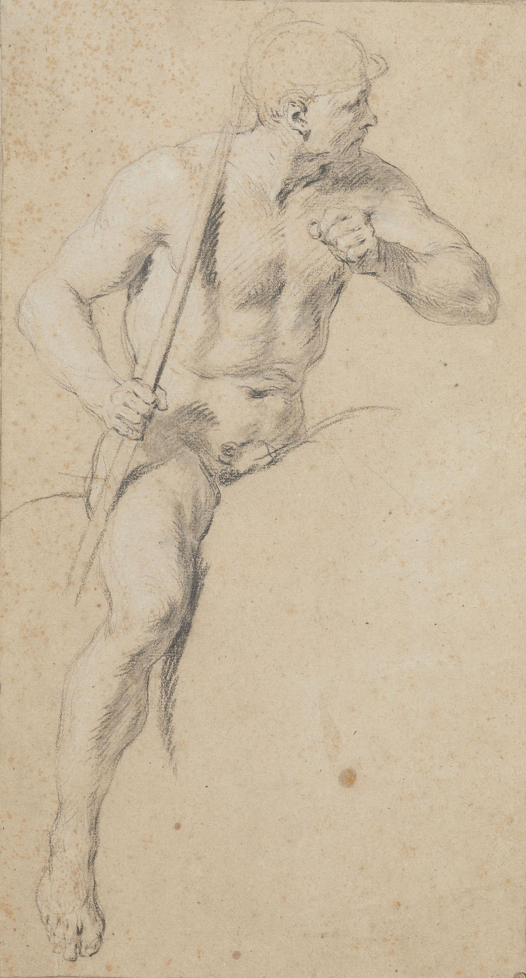 François Lemoyne - Etude d\'un cavalier casqué tenant une lance