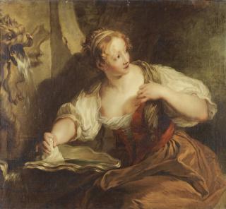François Lemoyne - Jeune Femme À La Fontainefrançois Lemoyne ; Young Woman At A Fountain ; Oil On Canvas