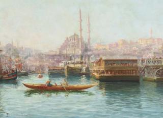 François Léon Prieur-Bardin - A view of Constantinople from the harbor