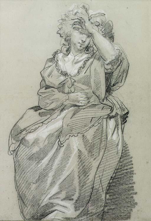 François-Louis-Joseph Watteau - A seated woman shading her eyes from the light