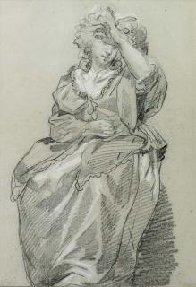 François-Louis-Joseph Watteau - A seated woman shading her eyes from the light