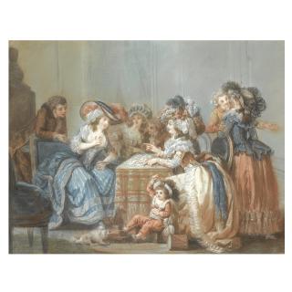 François-Louis-Joseph Watteau - An Elegant Party Around A Table, Watching A Lady Having Her Fortune Told With Cards