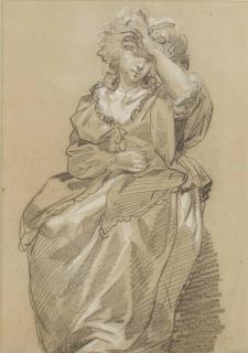 François-Louis-Joseph Watteau - Jeune Femme Assise, La Main Gauche Sur Le Front