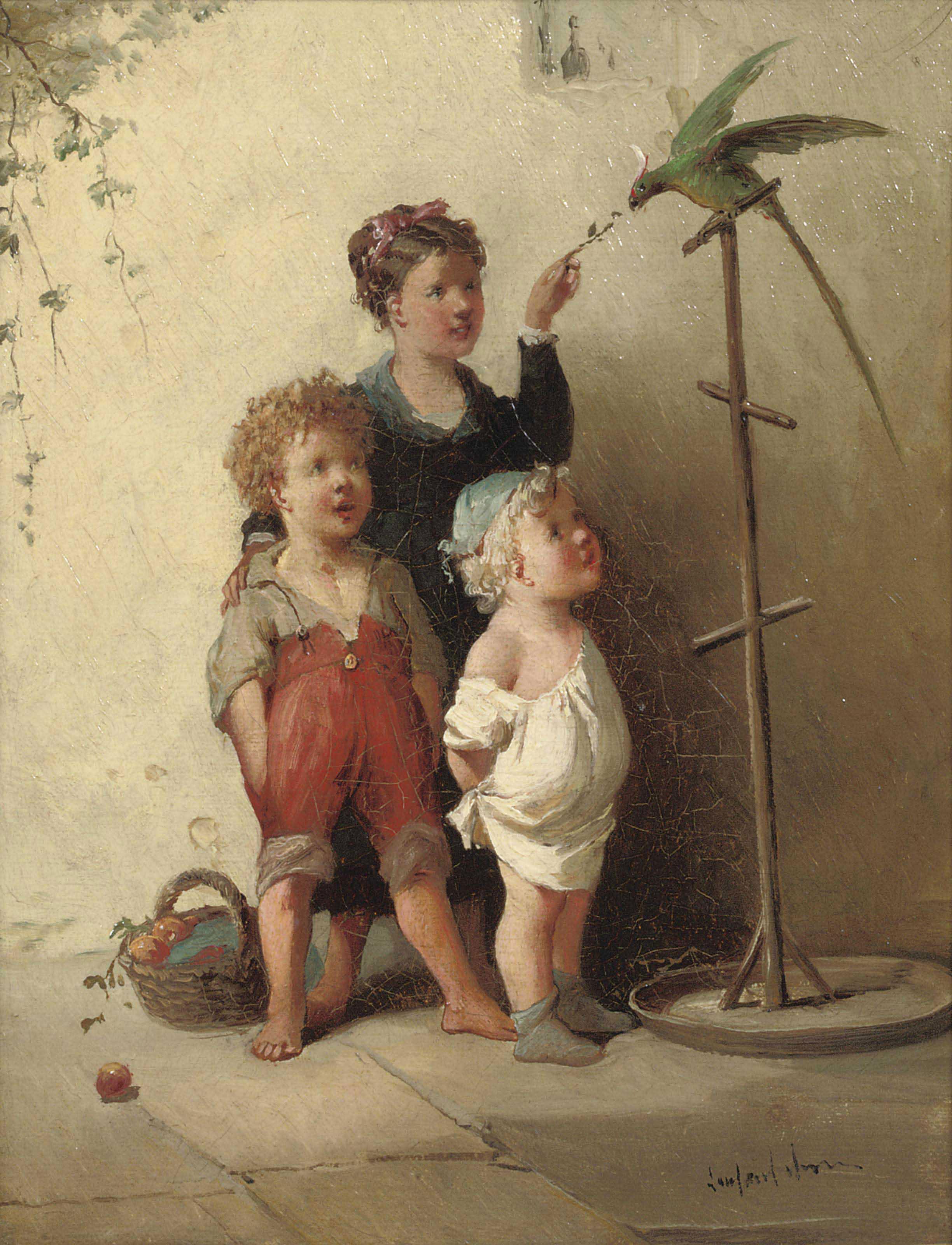 François Louis Lanfant de Metz - Playing With The Parrot In The Courtyard