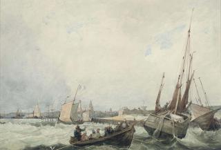 François-Louis-Thomas Francia - A blustery day off the harbour at Calais
