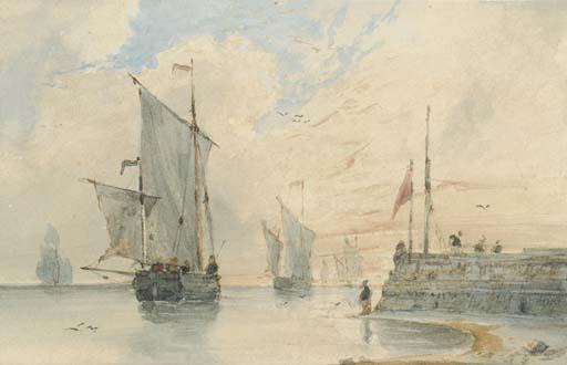 François Louis Thomas Francia - Chasse-marée (fishing luggers) making sail, off Calais
