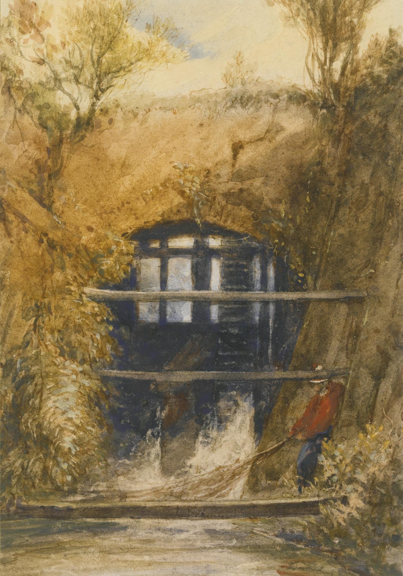 Francois Louis Thomas Francia - The Arch Of A Bridge With A Man Netting Fish By A Sluice Gate