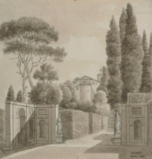 François Marius Granet - Die Kirche La Carità in Tivoli, von der Villa d’Este aus gesehen.