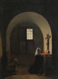 François Marius Granet - Interior of a chapel, a nun kneeling before a crucifix