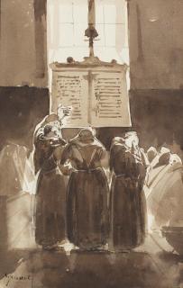 François Marius Granet - Monks in an interior