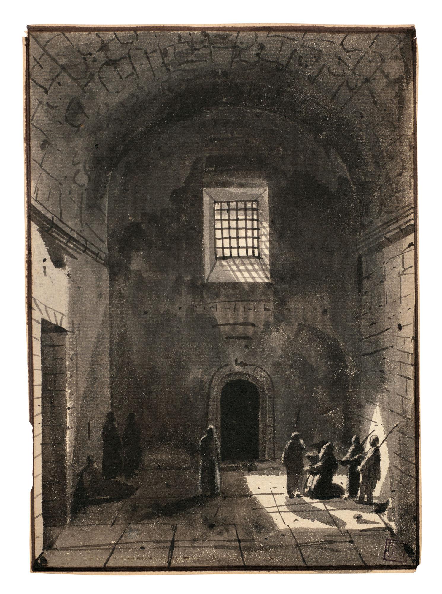 François-Marius Granet - Personnages Dans Une Salle Voutée Éclairée Par Une Fenêtre