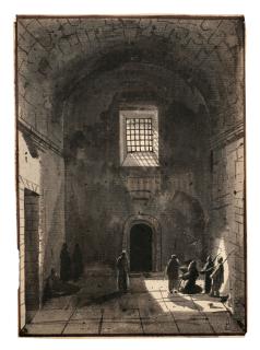 François-Marius Granet - Personnages Dans Une Salle Voutée Éclairée Par Une Fenêtre