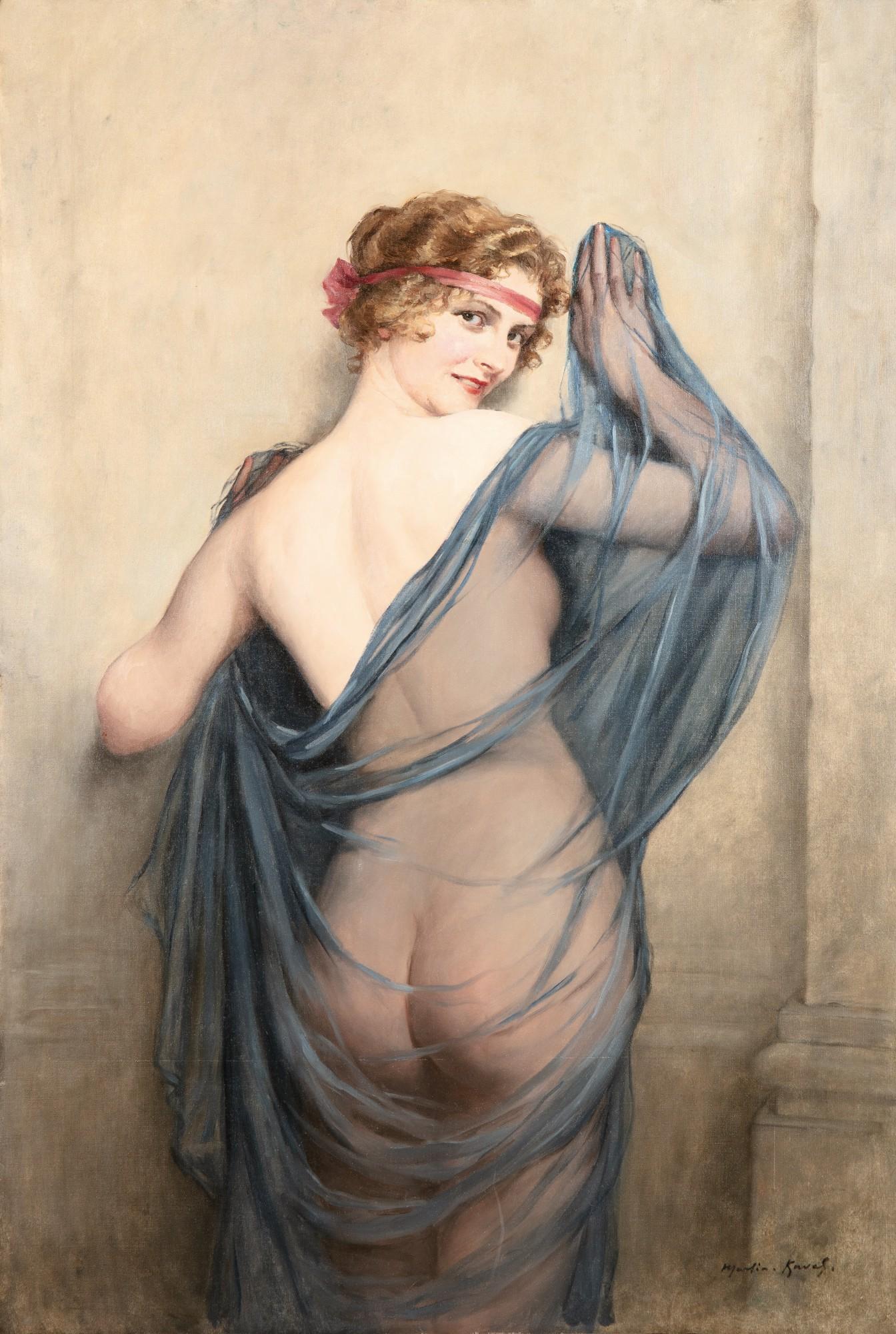 François Martin-Kavel - François Martin-Kavel | A Nude Woman With A Blue Veil