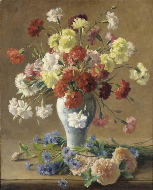 François-Maurice Lard - Still Life With Carnations In A Vase