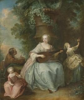 François Octavien - Jeune Femme Jouant D\'Un Instrument Et Enfant Tenant Un Rat