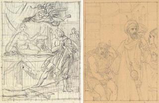 François-Pascal-Simon Gérard - Pygmalion watching the awakening of Galatea by Cupid; and A study for the composition; and A soldier giving arms to the aged Belisarius