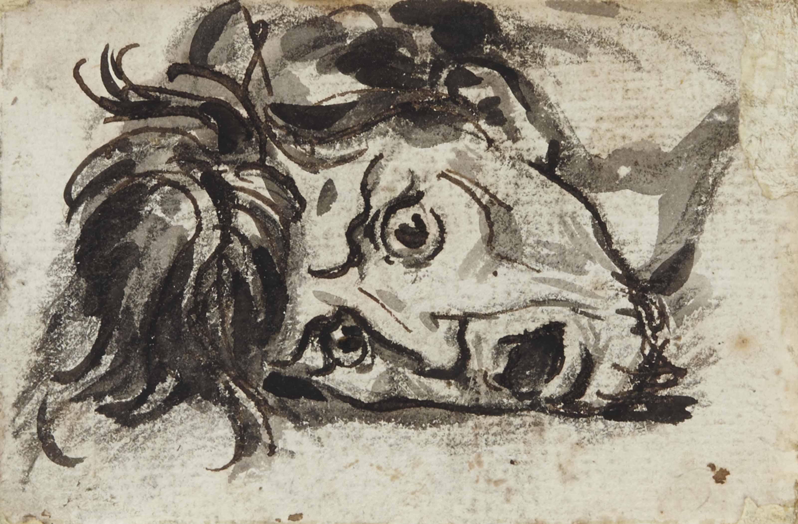 François-Pascal-Simon Gerard - Tête D\'Homme, La Bouche Ouverte Et Les Yeux Écarquillés (Recto); Femme Couronnée Assise, Les Bras Tendus En Avant (Verso)