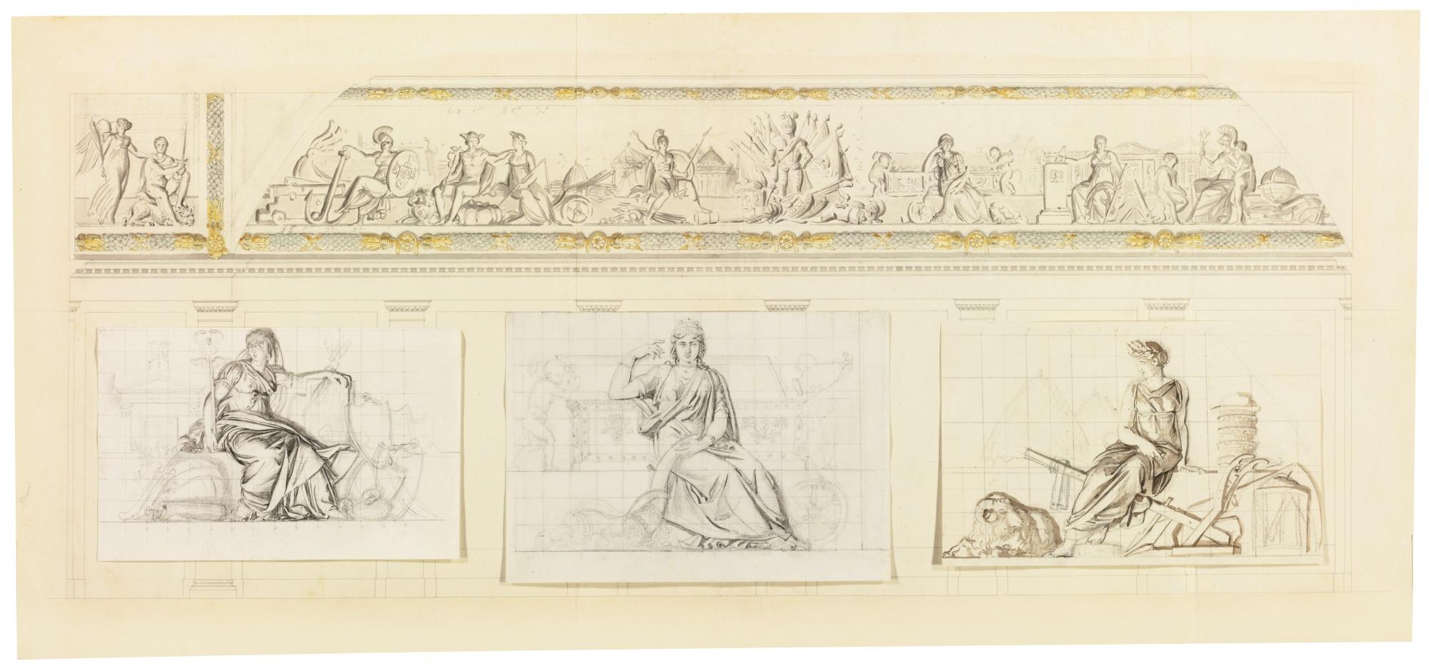 François Pascal Simon Gérard - Three Allegorical Studies Of Abundance, Agriculture And Science, Mounted On A Design For The Ceiling Of The Salle Du Conseil D\'Etat, In The Tuileries Palace