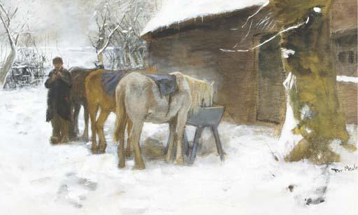 François Pieter ter Meulen - Feeding the horses in winter